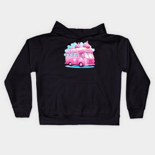 Ice cream Van vintage Hot pink cute illustration Kids Hoodie